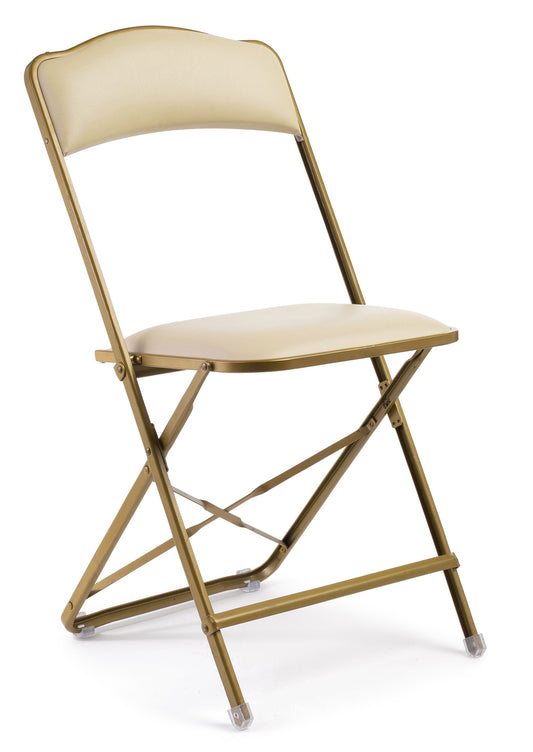 Fritz Folding Chair with Gold Frame - Vinyl - Standard Height - Almond