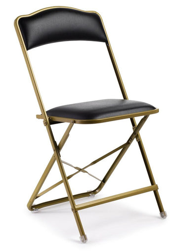Fritz Folding Chair with Gold Frame - Vinyl - 19'' Dining - Black