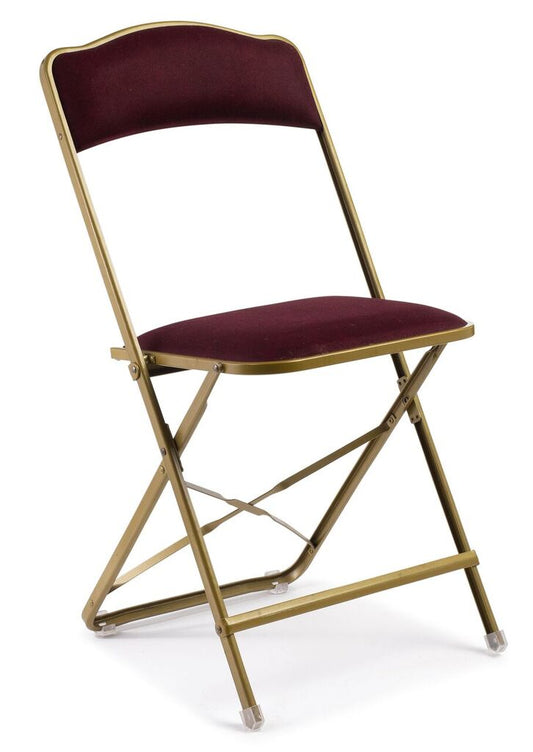 Fritz Folding Chair with Gold Frame - Standard Height - Burgundy