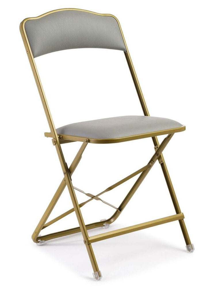 Fritz Folding Chair with Gold Frame - Vinyl - Standard Height - Grey ...