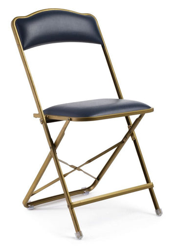 Fritz Folding Chair with Gold Frame - Vinyl - Standard Height - Navy
