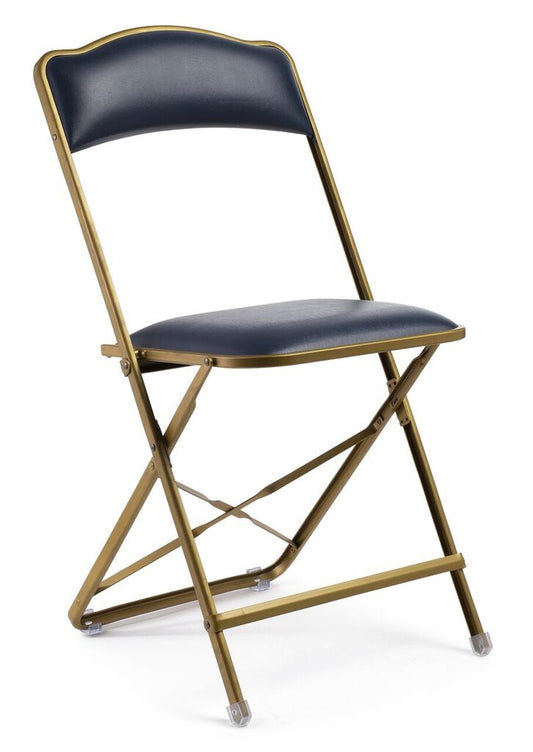 Fritz Folding Chair with Gold Frame - Vinyl - Standard Height - Navy