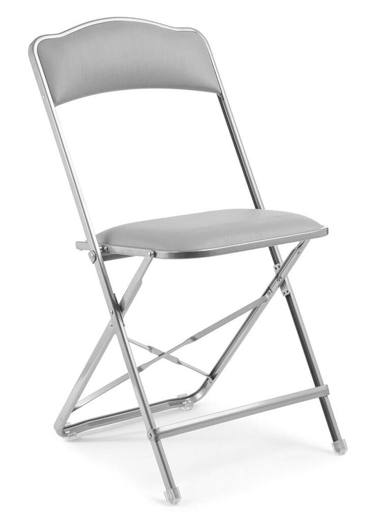 Fritz Folding Chair with Silver Frame - Vinyl - Standard Height - Grey
