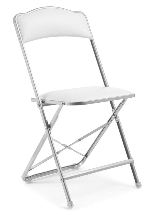 Fritz Folding Chair with Silver Frame - Vinyl - Standard Height - White