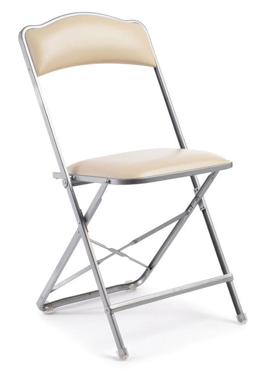 Fritz Folding Chair with Silver Frame - Vinyl - Standard Height - Almond