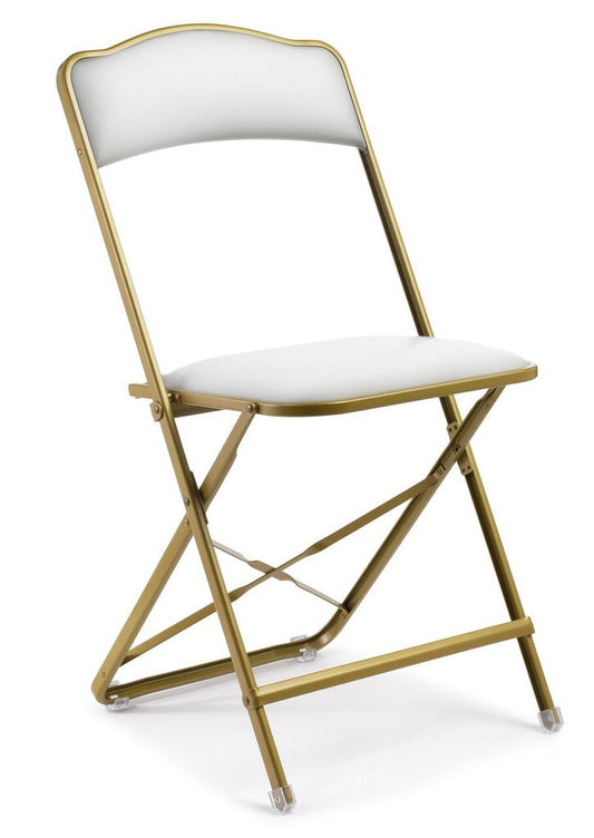 Fritz Folding Chair with Gold Frame - Vinyl - Standard Height - White