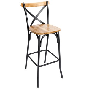 Henry Steel Crossback Barstool with Natural Wood Seat